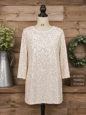 Future Collective White Sequin Holiday Party Dress 2X Stretch